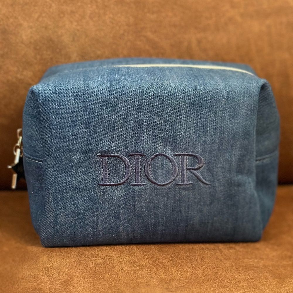 Dior Denim Pouch with Travel Size Lipstick & Miss Dior Solid Perfume Sample.